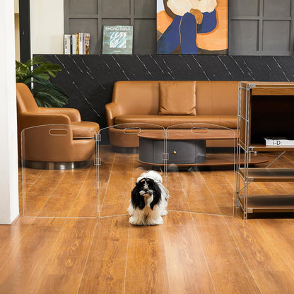 Modern Frame Clear Acrylic Freestanding Dog Gate - 32" Tall Folding 3-Panel Pet Barrier for Doorways, Stairs & Large Openings, Indoor Fence for Small to Large Dogs & Cats