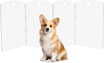 Modern Frame Clear Acrylic Freestanding Dog Gate - 32" Tall Folding 3-Panel Pet Barrier for Doorways, Stairs & Large Openings, Indoor Fence for Small to Large Dogs & Cats