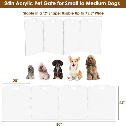 Modern Frame Clear Acrylic Freestanding Dog Gate - 32" Tall Folding 3-Panel Pet Barrier for Doorways, Stairs & Large Openings, Indoor Fence for Small to Large Dogs & Cats