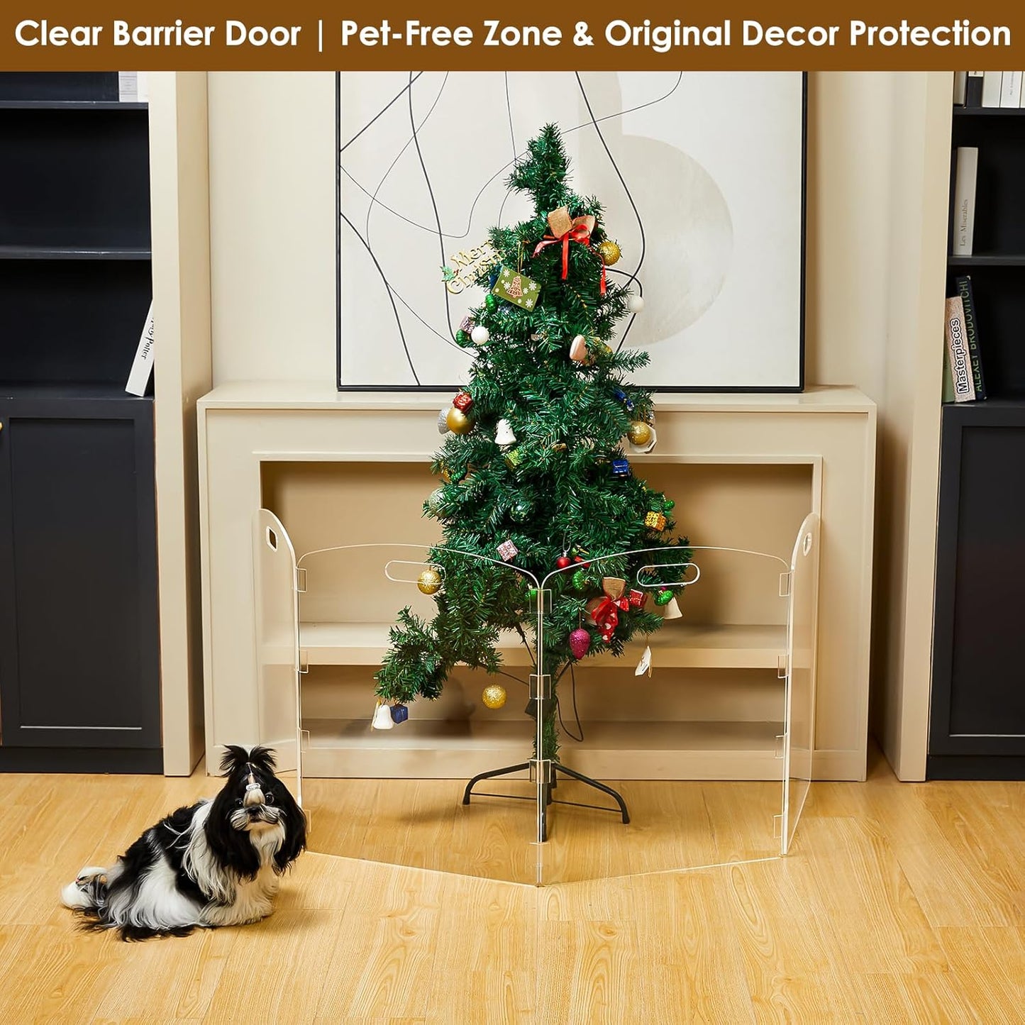 Modern Frame Clear Acrylic Freestanding Dog Gate - 32" Tall Folding 3-Panel Pet Barrier for Doorways, Stairs & Large Openings, Indoor Fence for Small to Large Dogs & Cats