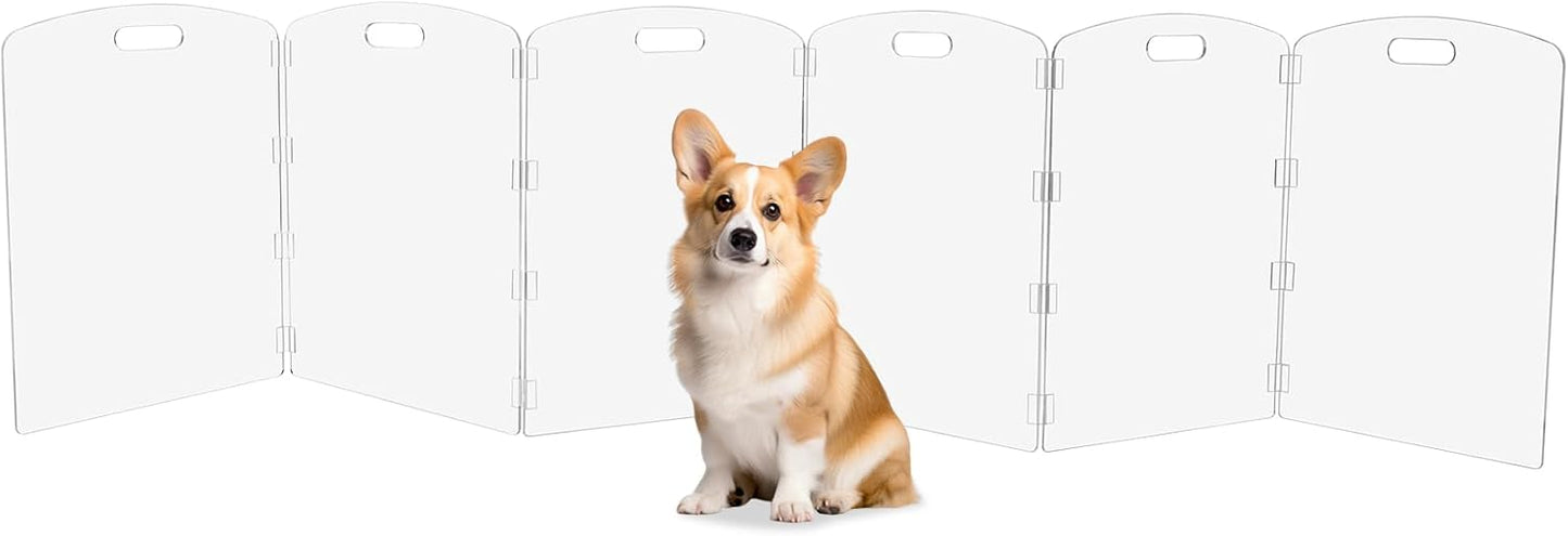 Modern Frame Clear Acrylic Freestanding Dog Gate - 32" Tall Folding 3-Panel Pet Barrier for Doorways, Stairs & Large Openings, Indoor Fence for Small to Large Dogs & Cats
