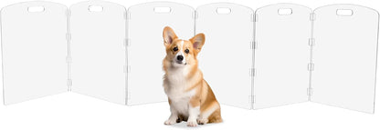 Modern Frame Clear Acrylic Freestanding Dog Gate - 32" Tall Folding 3-Panel Pet Barrier for Doorways, Stairs & Large Openings, Indoor Fence for Small to Large Dogs & Cats