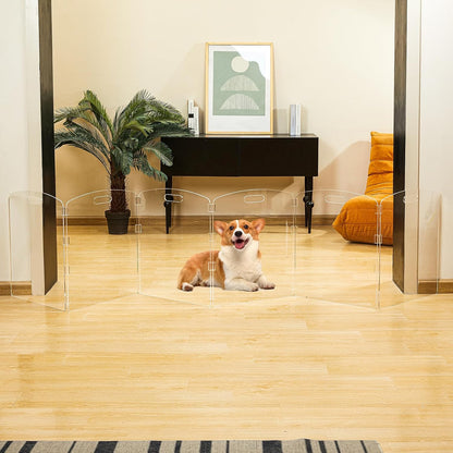Modern Frame Clear Acrylic Freestanding Dog Gate - 32" Tall Folding 3-Panel Pet Barrier for Doorways, Stairs & Large Openings, Indoor Fence for Small to Large Dogs & Cats