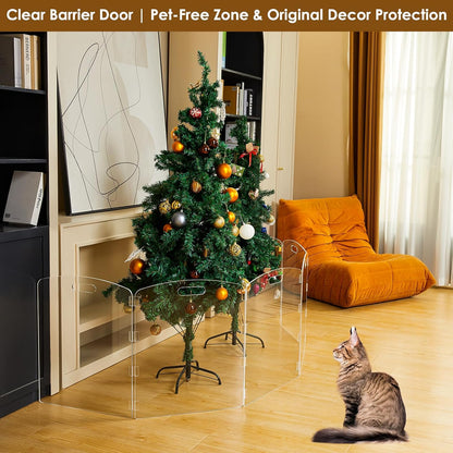 Modern Frame Clear Acrylic Freestanding Dog Gate - 32" Tall Folding 3-Panel Pet Barrier for Doorways, Stairs & Large Openings, Indoor Fence for Small to Large Dogs & Cats