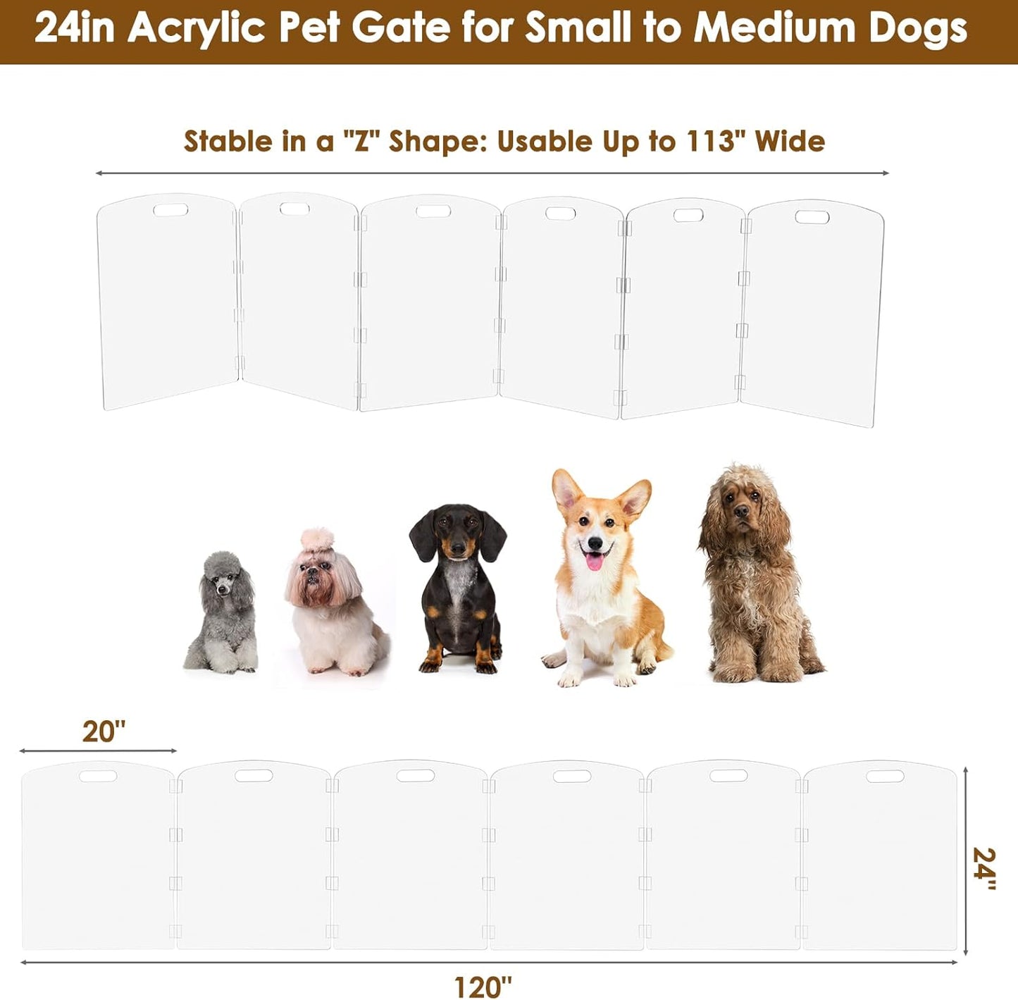 Modern Frame Clear Acrylic Freestanding Dog Gate - 32" Tall Folding 3-Panel Pet Barrier for Doorways, Stairs & Large Openings, Indoor Fence for Small to Large Dogs & Cats