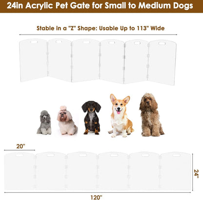 Modern Frame Clear Acrylic Freestanding Dog Gate - 32" Tall Folding 3-Panel Pet Barrier for Doorways, Stairs & Large Openings, Indoor Fence for Small to Large Dogs & Cats