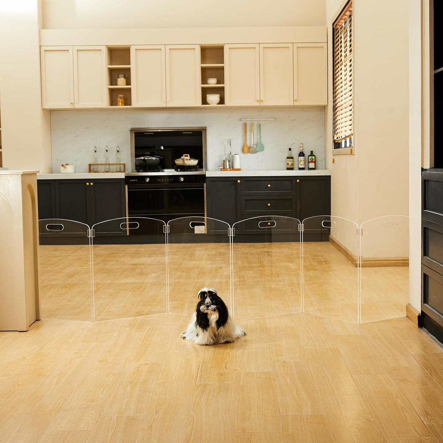Modern Frame Clear Acrylic Freestanding Dog Gate - 32" Tall Folding 3-Panel Pet Barrier for Doorways, Stairs & Large Openings, Indoor Fence for Small to Large Dogs & Cats