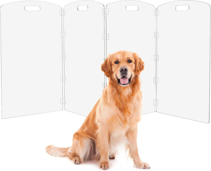 Modern Frame Clear Acrylic Freestanding Dog Gate - 32" Tall Folding 3-Panel Pet Barrier for Doorways, Stairs & Large Openings, Indoor Fence for Small to Large Dogs & Cats