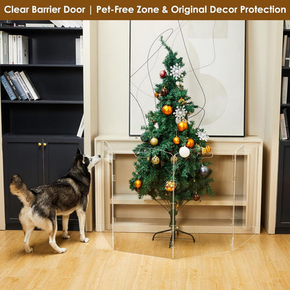 Modern Frame Clear Acrylic Freestanding Dog Gate - 32" Tall Folding 3-Panel Pet Barrier for Doorways, Stairs & Large Openings, Indoor Fence for Small to Large Dogs & Cats