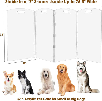 Modern Frame Clear Acrylic Freestanding Dog Gate - 32" Tall Folding 3-Panel Pet Barrier for Doorways, Stairs & Large Openings, Indoor Fence for Small to Large Dogs & Cats