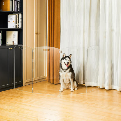 Modern Frame Clear Acrylic Freestanding Dog Gate - 32" Tall Folding 3-Panel Pet Barrier for Doorways, Stairs & Large Openings, Indoor Fence for Small to Large Dogs & Cats