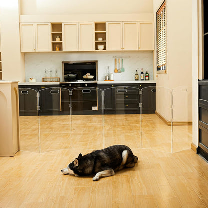 Modern Frame Clear Acrylic Freestanding Dog Gate - 32" Tall Folding 3-Panel Pet Barrier for Doorways, Stairs & Large Openings, Indoor Fence for Small to Large Dogs & Cats