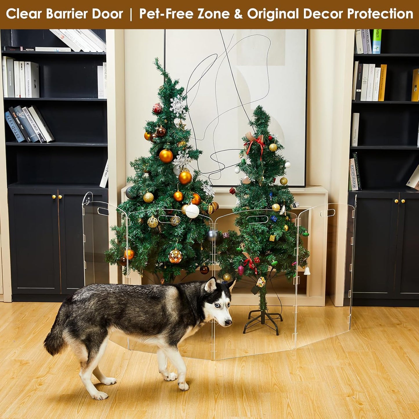 Modern Frame Clear Acrylic Freestanding Dog Gate - 32" Tall Folding 3-Panel Pet Barrier for Doorways, Stairs & Large Openings, Indoor Fence for Small to Large Dogs & Cats