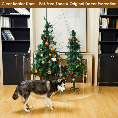 Modern Frame Clear Acrylic Freestanding Dog Gate - 32" Tall Folding 3-Panel Pet Barrier for Doorways, Stairs & Large Openings, Indoor Fence for Small to Large Dogs & Cats