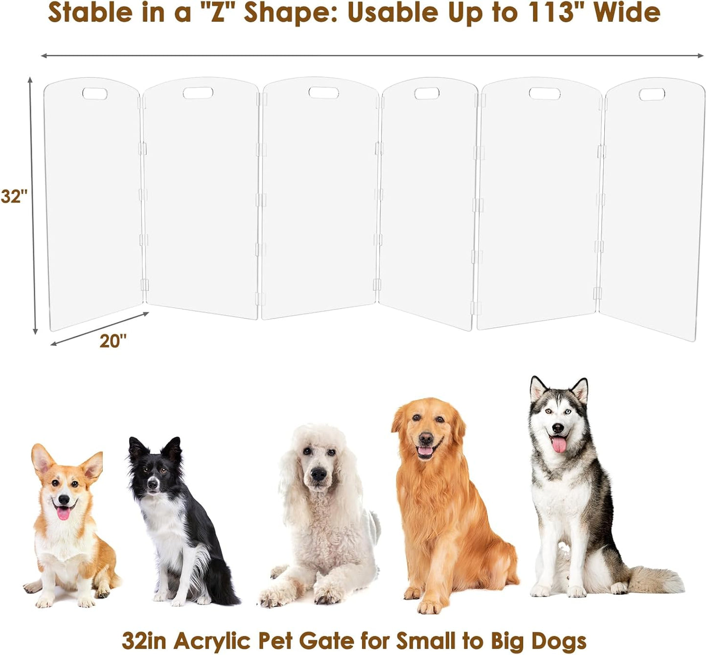 Modern Frame Clear Acrylic Freestanding Dog Gate - 32" Tall Folding 3-Panel Pet Barrier for Doorways, Stairs & Large Openings, Indoor Fence for Small to Large Dogs & Cats