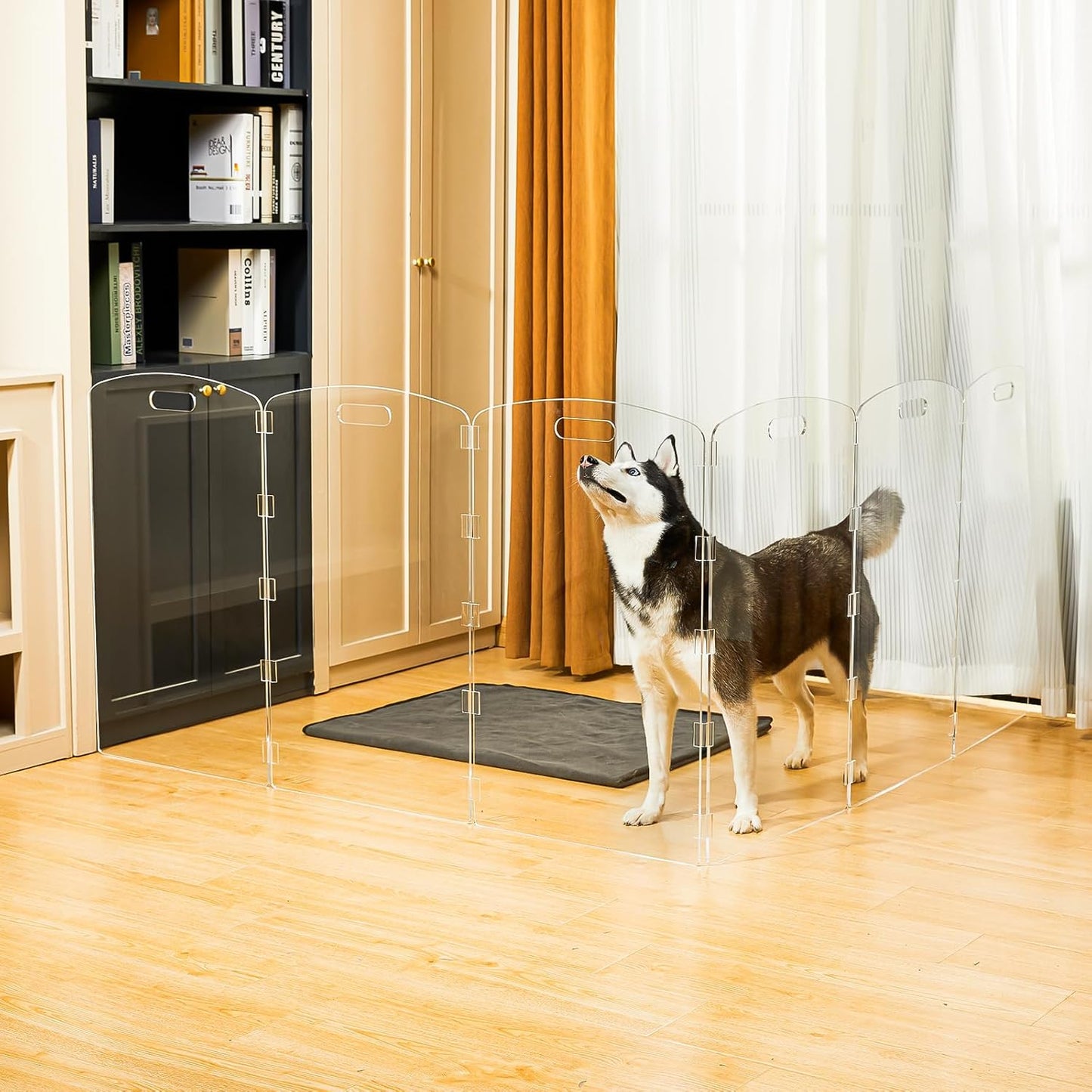 Modern Frame Clear Acrylic Freestanding Dog Gate - 32" Tall Folding 3-Panel Pet Barrier for Doorways, Stairs & Large Openings, Indoor Fence for Small to Large Dogs & Cats