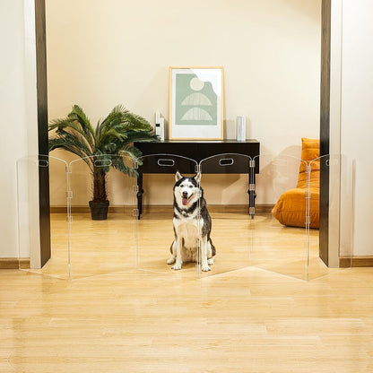 Modern Frame Clear Acrylic Freestanding Dog Gate - 32" Tall Folding 3-Panel Pet Barrier for Doorways, Stairs & Large Openings, Indoor Fence for Small to Large Dogs & Cats