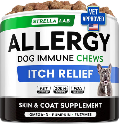 Dog Allergy & Itching Relief - Anti Itch, Skin&Coat Support Chews w/Omega 3