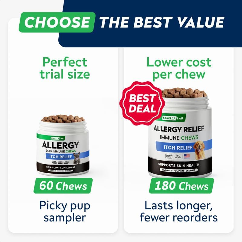 Dog Allergy & Itching Relief - Anti Itch, Skin&Coat Support Chews w/Omega 3