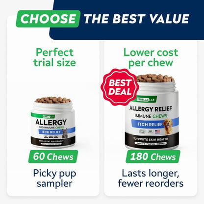 Dog Allergy & Itching Relief - Anti Itch, Skin&Coat Support Chews w/Omega 3