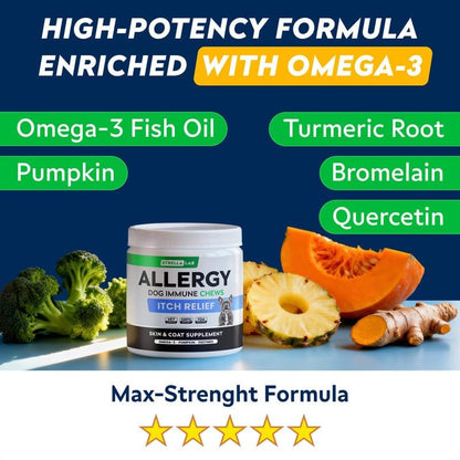 Dog Allergy & Itching Relief - Anti Itch, Skin&Coat Support Chews w/Omega 3
