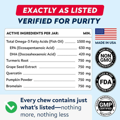 Dog Allergy & Itching Relief - Anti Itch, Skin&Coat Support Chews w/Omega 3