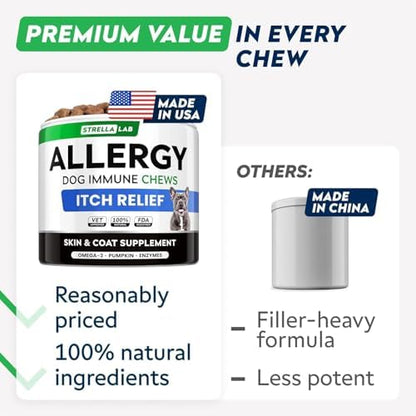 Dog Allergy & Itching Relief - Anti Itch, Skin&Coat Support Chews w/Omega 3