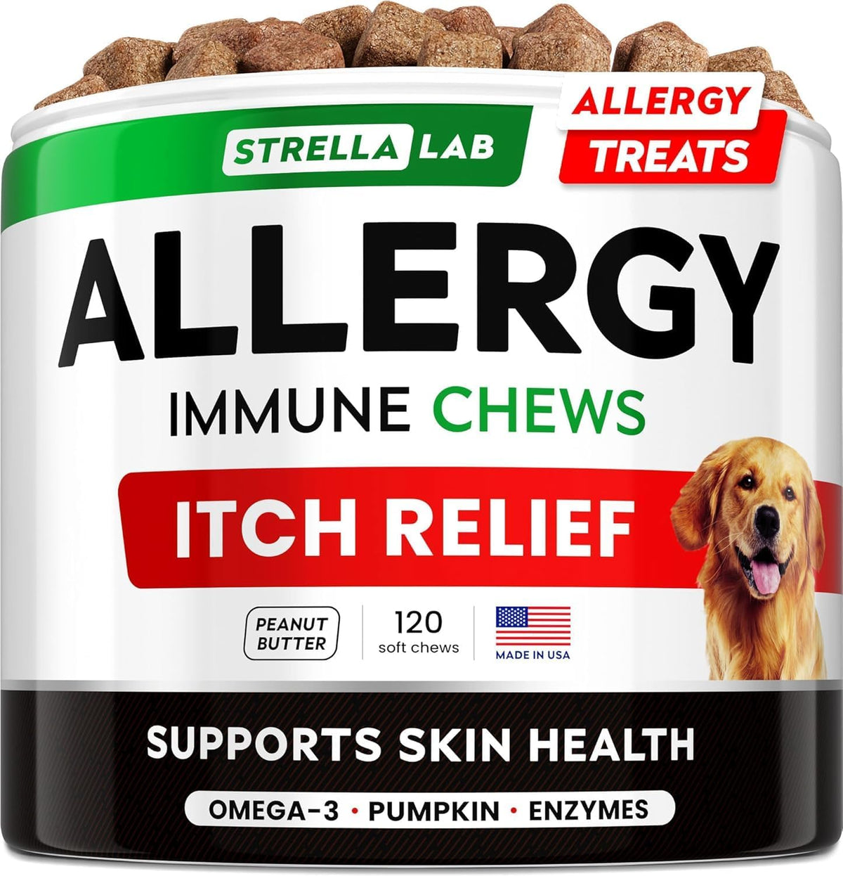 Dog Allergy & Itching Relief - Anti Itch, Skin&Coat Support Chews w/Omega 3
