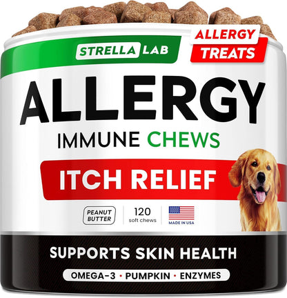 Dog Allergy & Itching Relief - Anti Itch, Skin&Coat Support Chews w/Omega 3