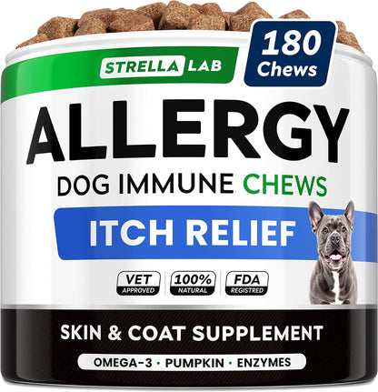 Dog Allergy & Itching Relief - Anti Itch, Skin&Coat Support Chews w/Omega 3