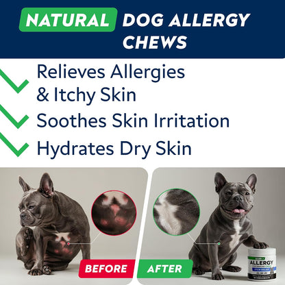 Dog Allergy & Itching Relief - Anti Itch, Skin&Coat Support Chews w/Omega 3