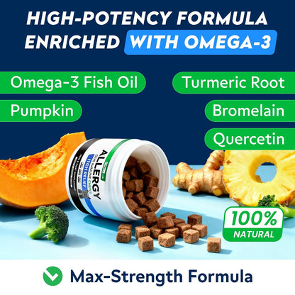 Dog Allergy & Itching Relief - Anti Itch, Skin&Coat Support Chews w/Omega 3
