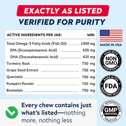 Dog Allergy & Itching Relief - Anti Itch, Skin&Coat Support Chews w/Omega 3