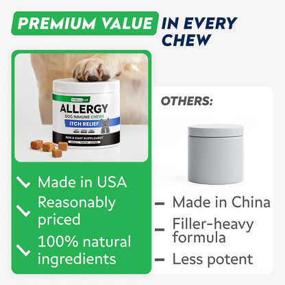 Dog Allergy & Itching Relief - Anti Itch, Skin&Coat Support Chews w/Omega 3