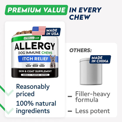 Dog Allergy & Itching Relief - Anti Itch, Skin&Coat Support Chews w/Omega 3