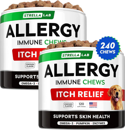 Dog Allergy & Itching Relief - Anti Itch, Skin&Coat Support Chews w/Omega 3
