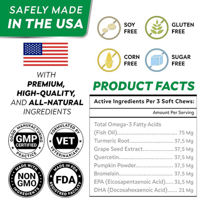 Dog Allergy & Itching Relief - Anti Itch, Skin&Coat Support Chews w/Omega 3