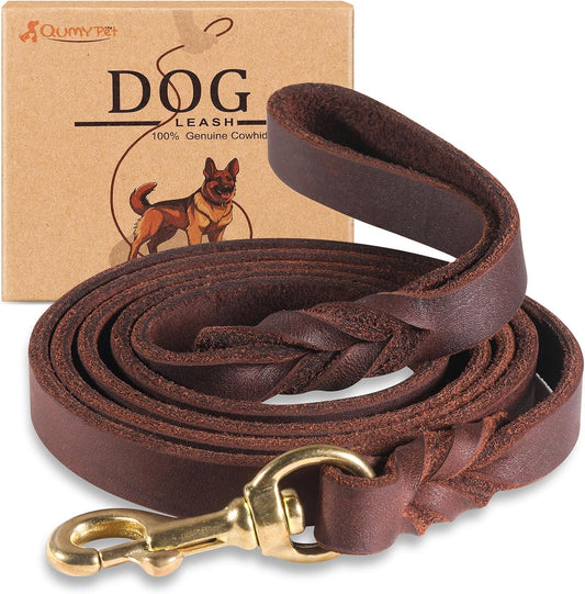 6ft Leather Dog Leash for Large Medium Dogs Heavy Duty Training Leash