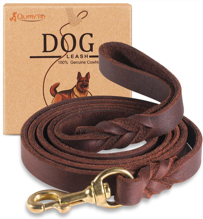6ft Leather Dog Leash for Large Medium Dogs Heavy Duty Training Leash