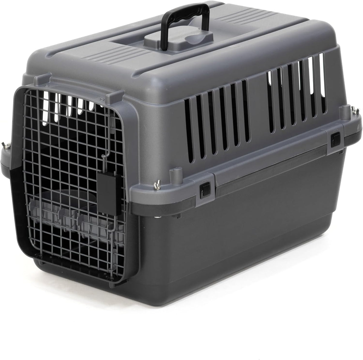 SportPet Airline Compliant LARGE 31.5" Travel Dog Kennel-Durable Plastic Airline Pet Carrier w/ Removable Wheels & Food Bowls, Collapsible Indoor/Outdoor Dog Kennel, Dogs up to 28"L & 20"H-Cream/Gray