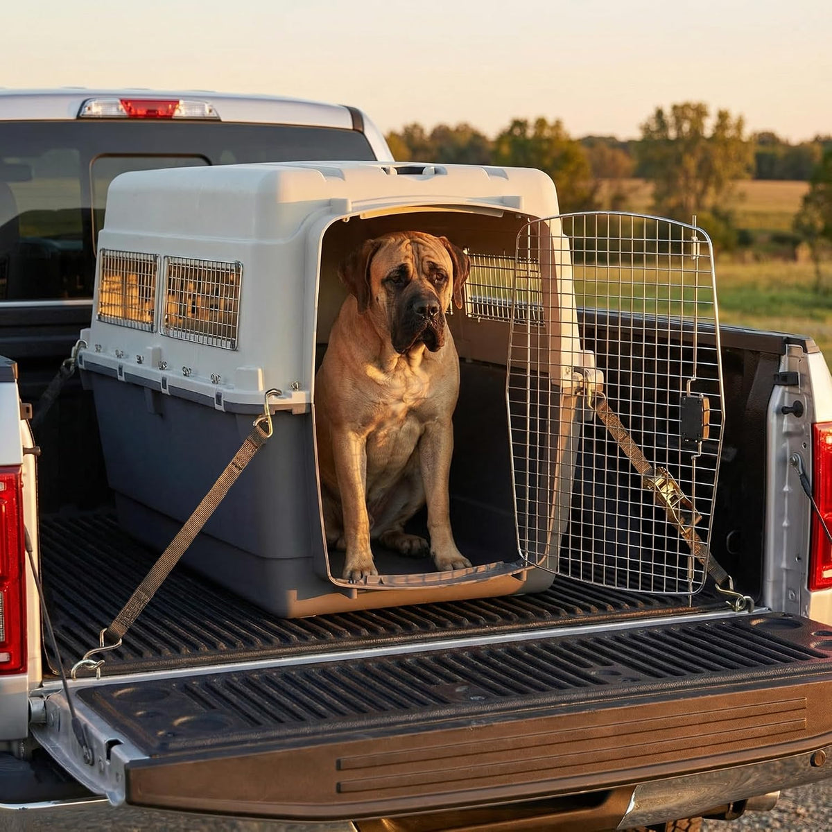 SportPet Airline Compliant LARGE 31.5" Travel Dog Kennel-Durable Plastic Airline Pet Carrier w/ Removable Wheels & Food Bowls, Collapsible Indoor/Outdoor Dog Kennel, Dogs up to 28"L & 20"H-Cream/Gray
