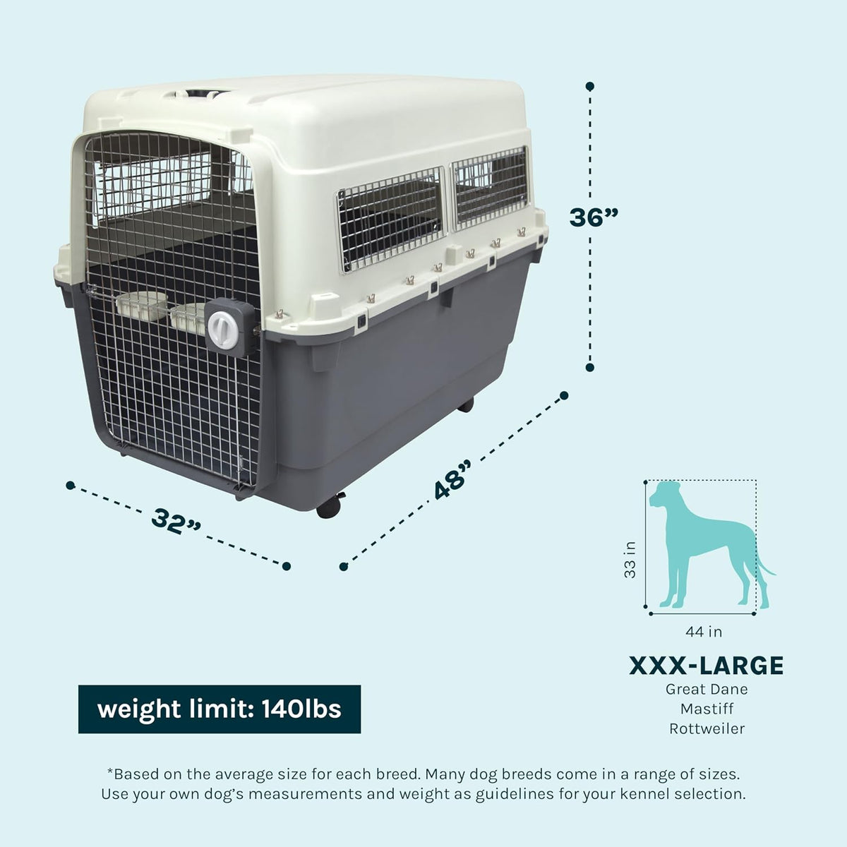 SportPet Airline Compliant LARGE 31.5" Travel Dog Kennel-Durable Plastic Airline Pet Carrier w/ Removable Wheels & Food Bowls, Collapsible Indoor/Outdoor Dog Kennel, Dogs up to 28"L & 20"H-Cream/Gray