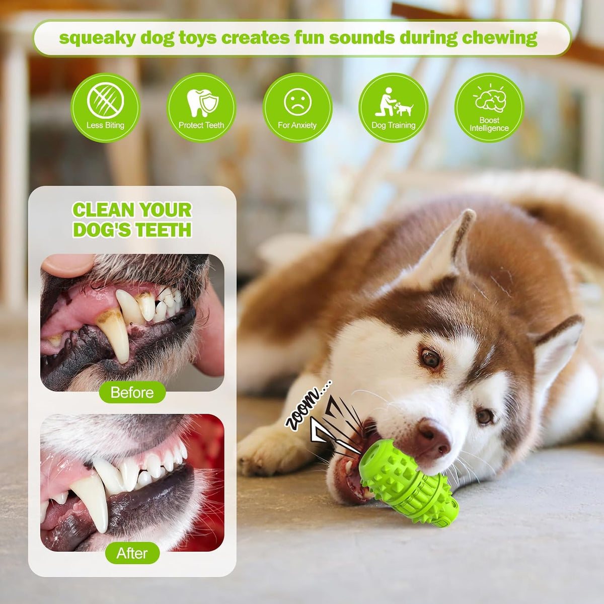PIFFZEDO Natural Rubber Squeaky Dog Chew Toy for Large Aggressive Chewers