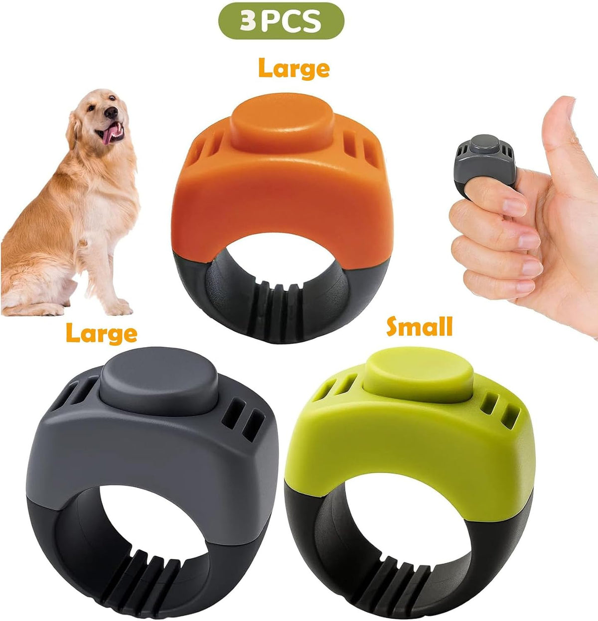 The Set of Easy Clicking Finger Ring Clicker Included Large and Small 2 Sizes,Dog clicker Trainer Suitable for Dogs Cats Horses traing Allowing Effective Versatile Training (Grey+Green)
