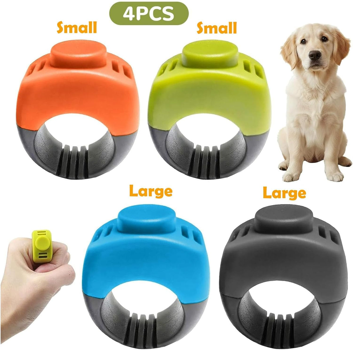 The Set of Easy Clicking Finger Ring Clicker Included Large and Small 2 Sizes,Dog clicker Trainer Suitable for Dogs Cats Horses traing Allowing Effective Versatile Training (Grey+Green)
