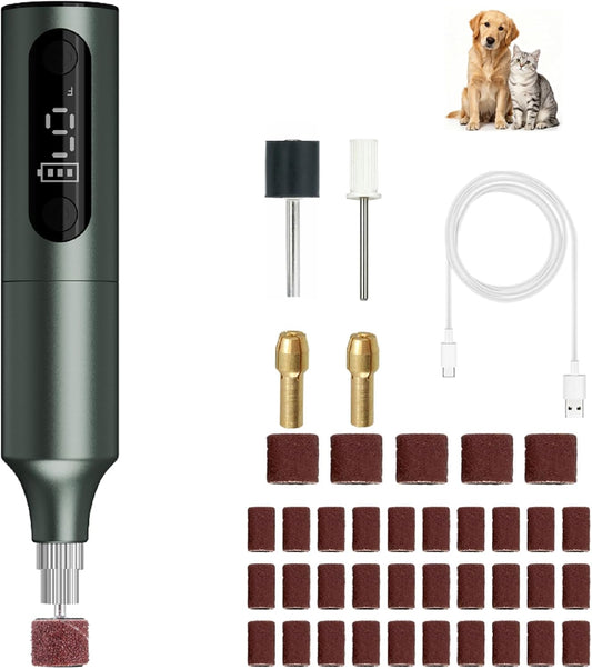 Rechargeable Dog Nail Grinder, 9‑Speed Adjustable Ultra Quiet Electric Pet Nail Trimmer for Small Medium Large Dogs Cats, 1800mAh USB‑C Professional Pet Grooming Nail Grinder Kit