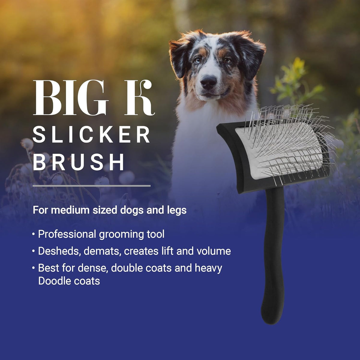 Slicker Brush for Dogs, Groom Like a Professional, Ideal For All Coat Types, Remove Shedding Coat, Tangles and Dead Undercoat, 17 mm Stainless Steel Pins, Medium