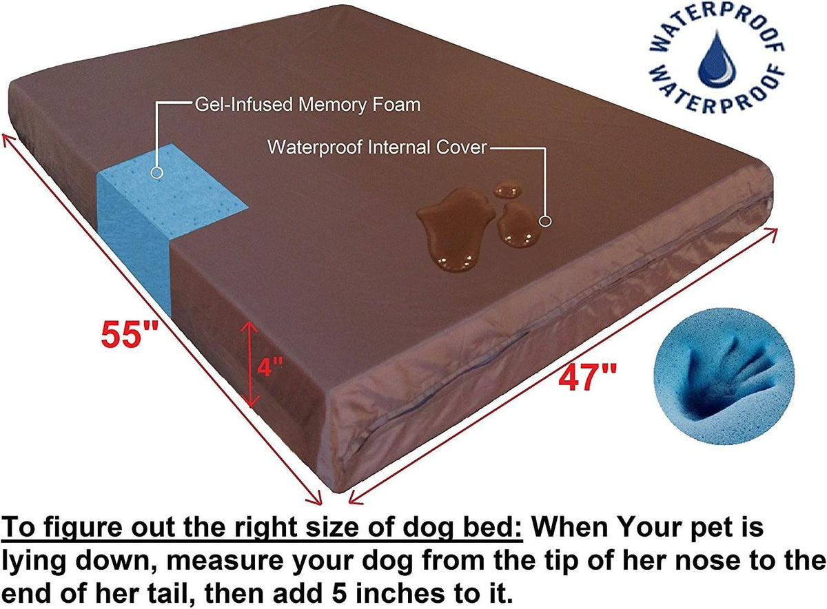Orthopedic Dog Bed with Memory Foam for Medium Large Pet, Waterproof Liner, Washable Microsuede Gray Cover, 41X27X4 Inch (Fit 42X28 Crate)