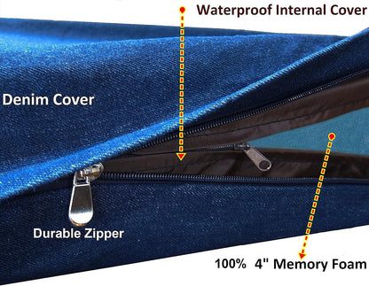 Orthopedic Dog Bed with Memory Foam for Medium Large Pet, Waterproof Liner, Washable Microsuede Gray Cover, 41X27X4 Inch (Fit 42X28 Crate)