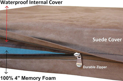 Orthopedic Dog Bed with Memory Foam for Medium Large Pet, Waterproof Liner, Washable Microsuede Gray Cover, 41X27X4 Inch (Fit 42X28 Crate)